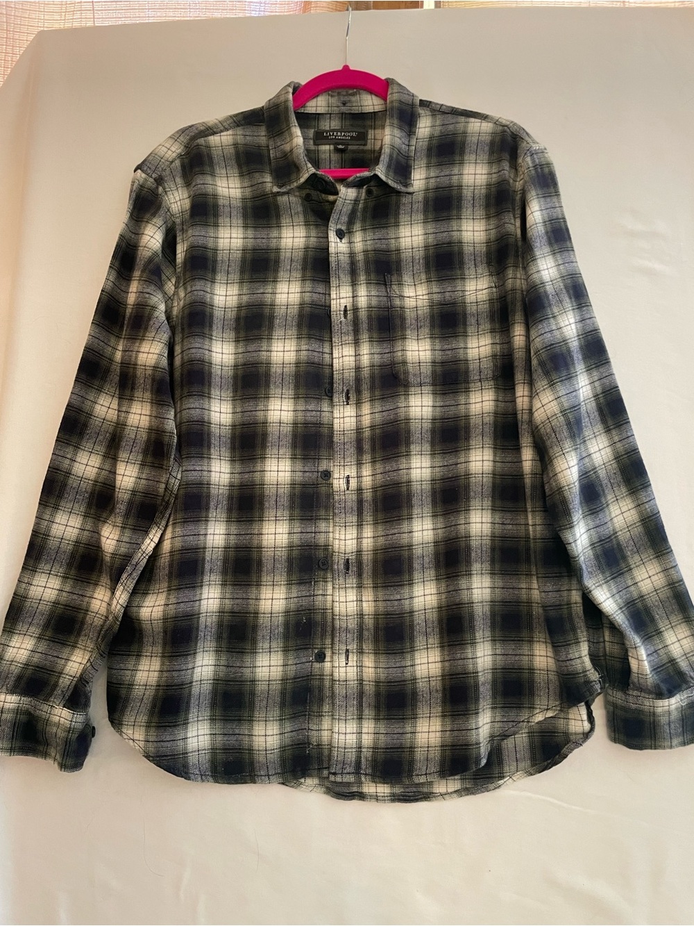 Liverpool Men's Black and White Plaid Flannel Button-Down Shirt